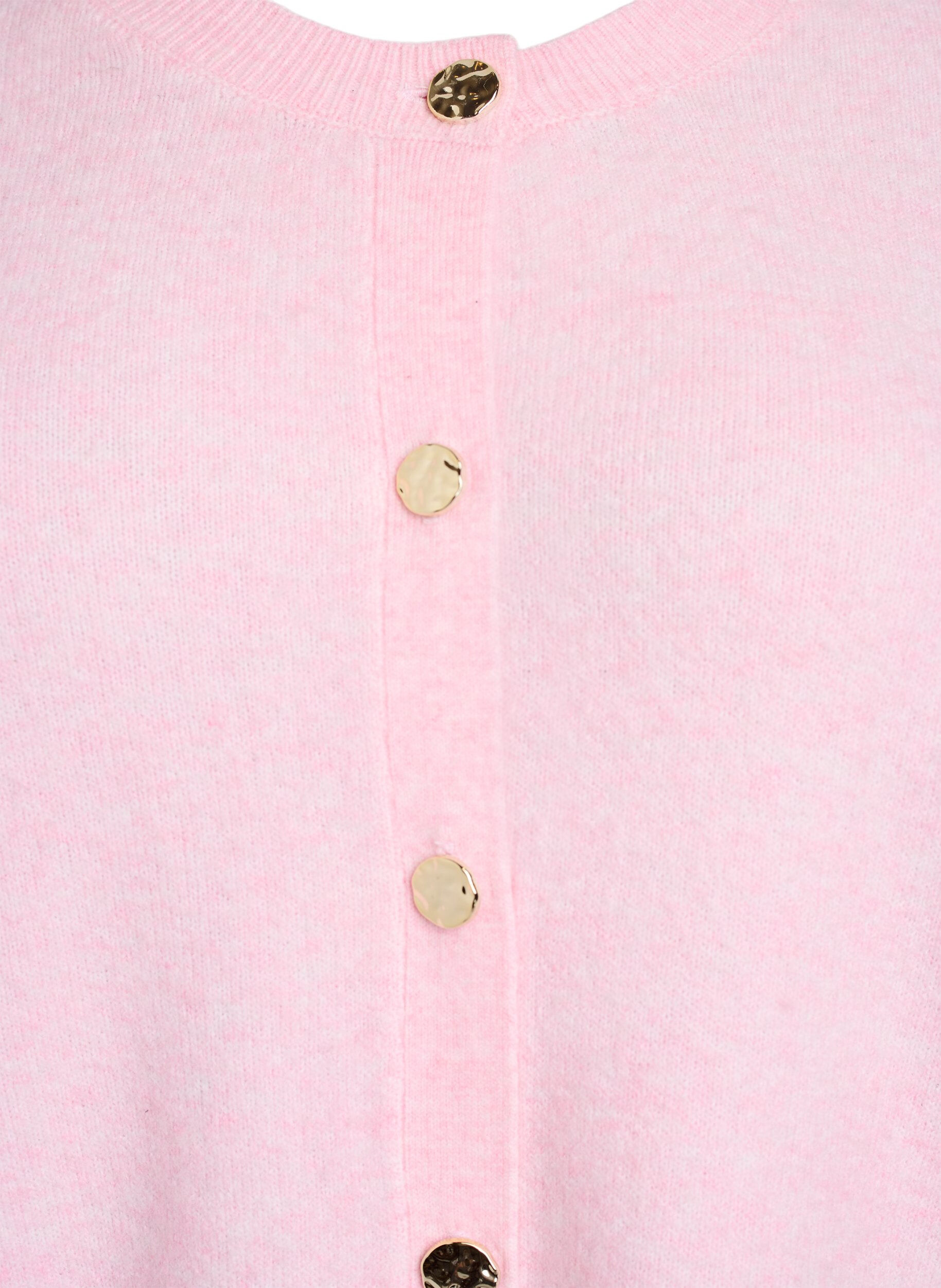 ZizziCardigan in zacht breisel met goudkleurige knopen, Roze, Packshot image number 2