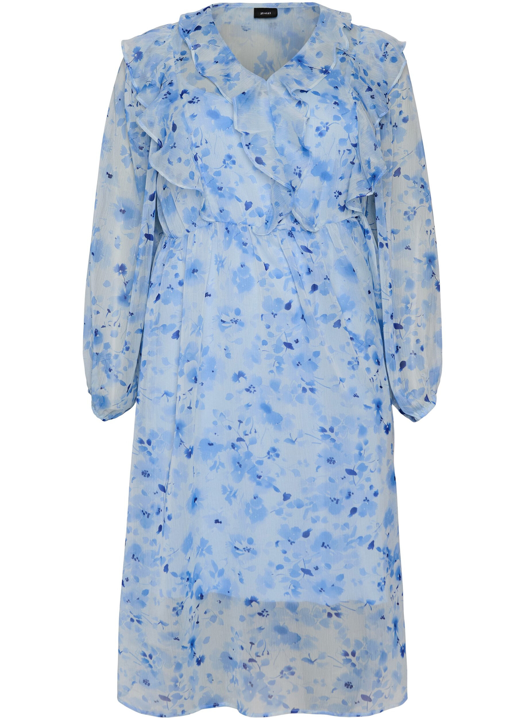 Robe en chiffon fleuri avec volants et manches longues