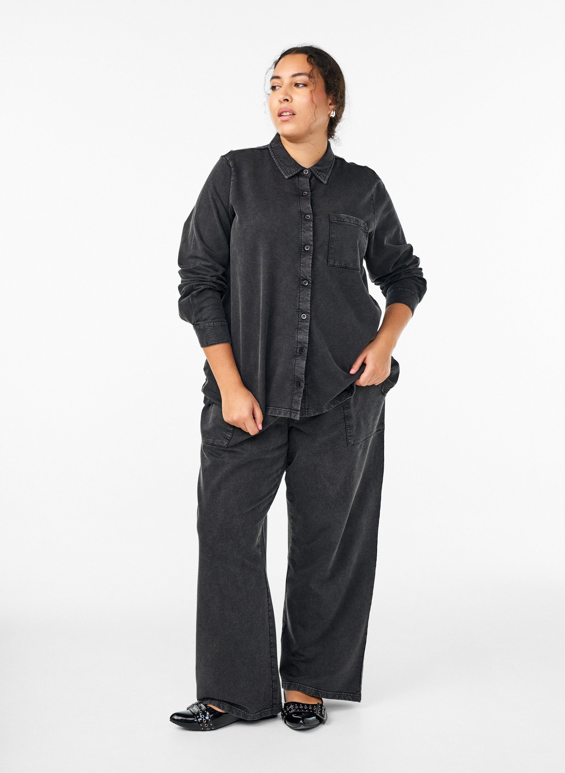 ZizziShirt van sweatstof met een gewassen effect, Grijs, Model image number 1