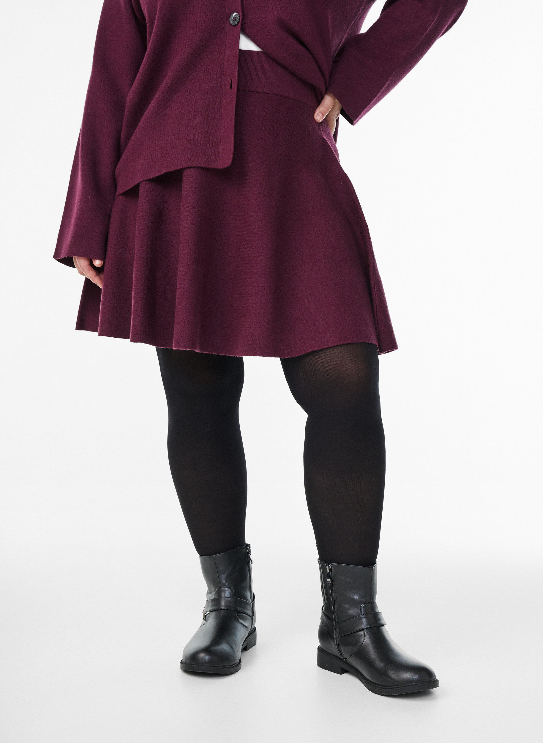 ZizziKorte gebreide A-lijn rok, Donker Bordeaux, Model image number 3