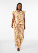 Viscose blouse met bladprint en ruches, Geel, Model image number 1