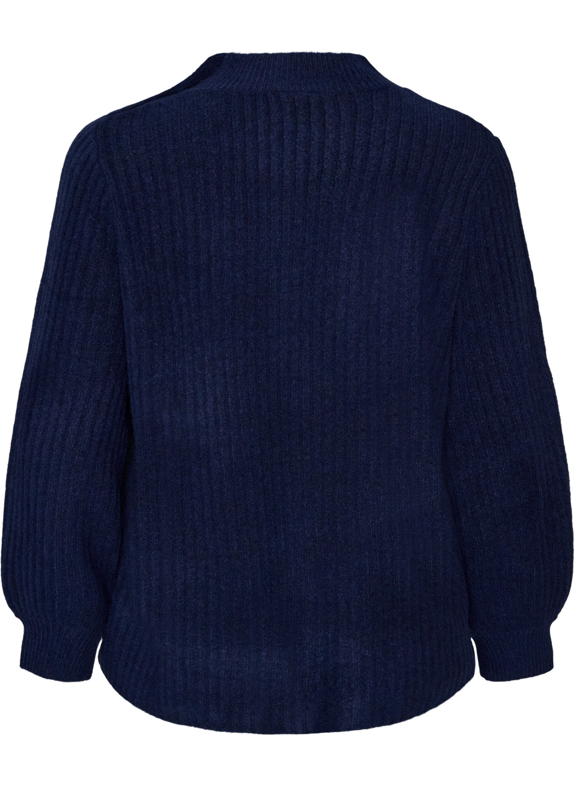 ZizziGeribde trui met pofmouwen en knopen, Blauw, Packshot image number 1