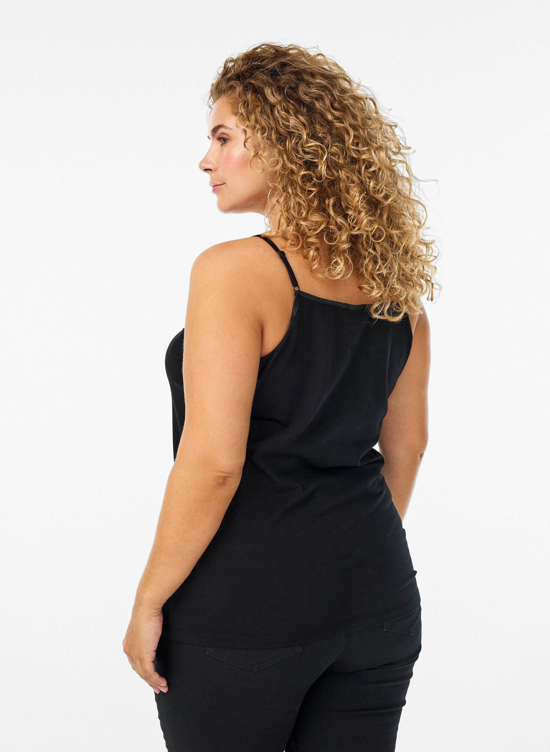 ZizziBasic strop top in katoen, Zwart, Model image number 2