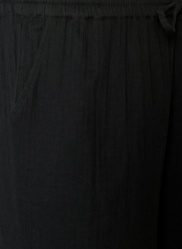 Los katoenen mousseline shorts met een hoge taille, Zwart, Packshot image number 2