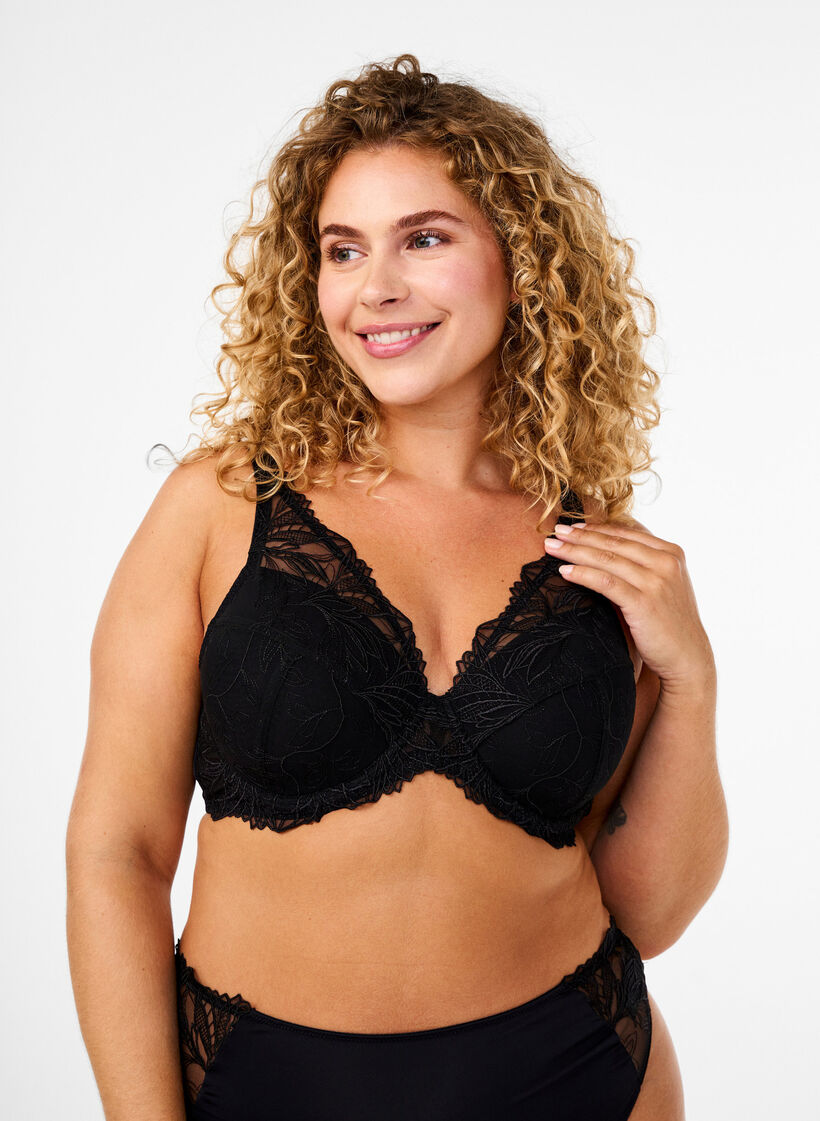 Gevoerde kanten beha met beugel, Black, Model