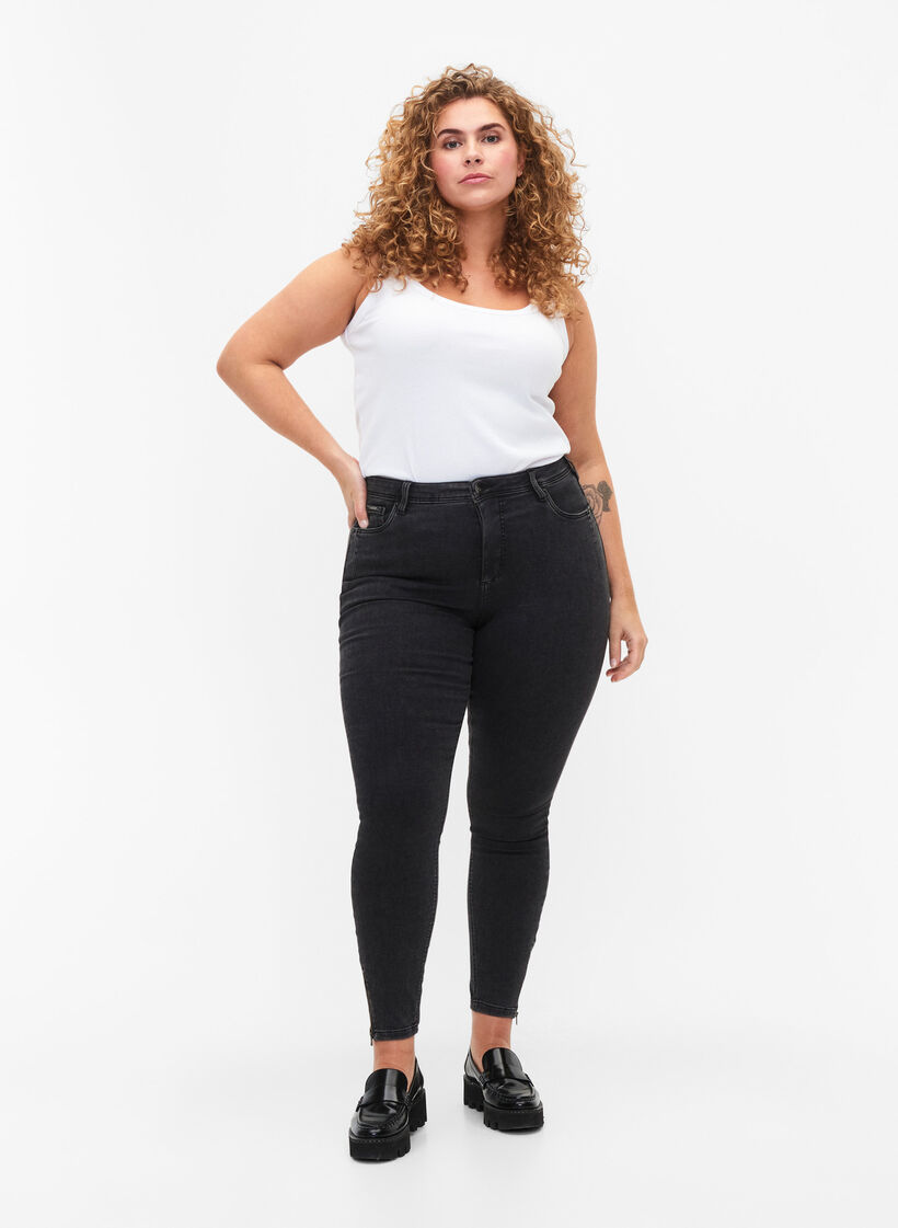 Cropped Amy jeans met rits, Grijs, Model image number 1