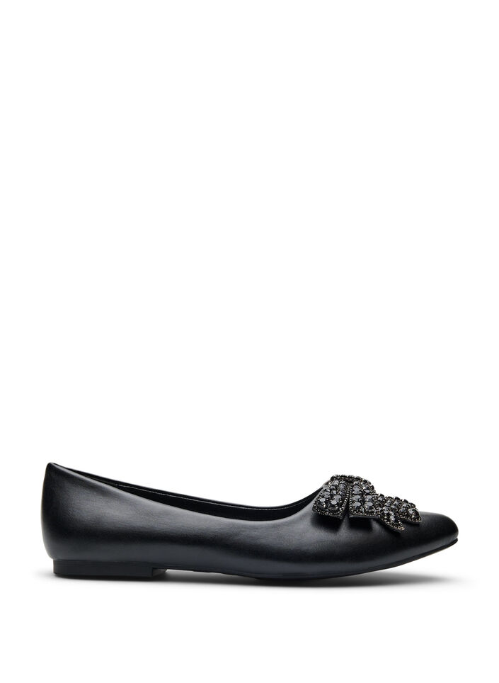 Wide fit - Ballerina met strik en strassteentjes, Black, Packshot