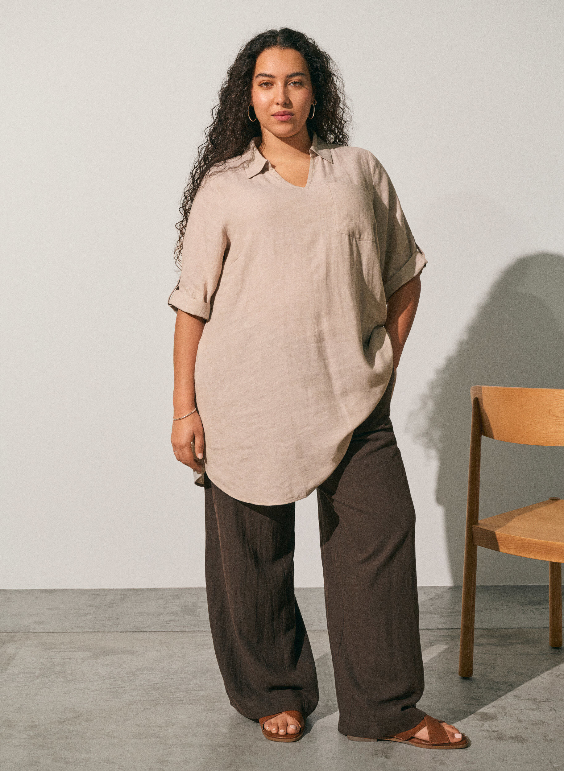 ZizziTuniek van linnen en viscose met A-vorm, Beige, Image image number 0