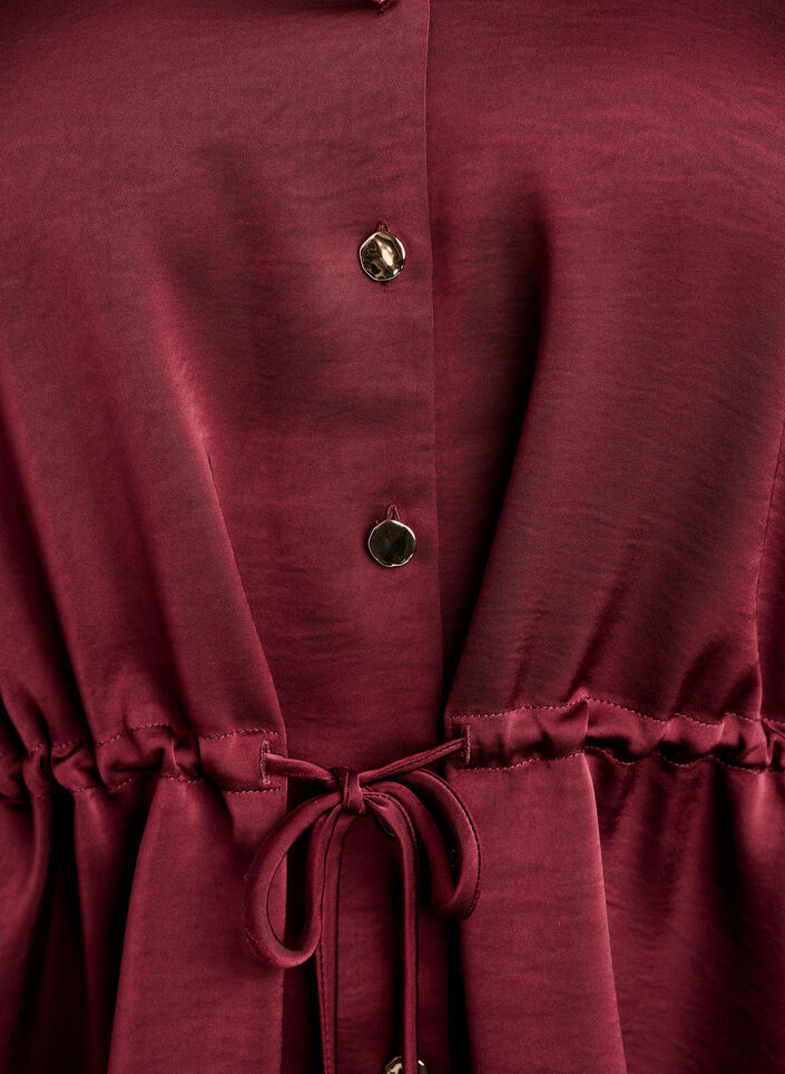 Feestblouse in satijnlook met knoopjes en verstelbare taille, Donker Bordeaux, Packshot image number 2