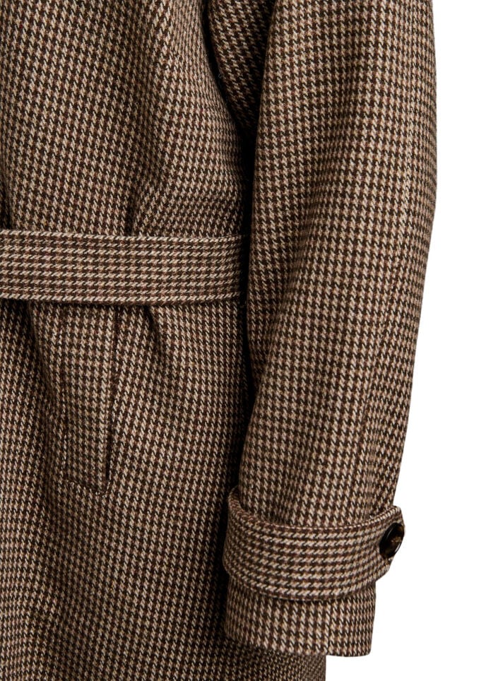 Geruite mantel met riem, Brown Check , Packshot
