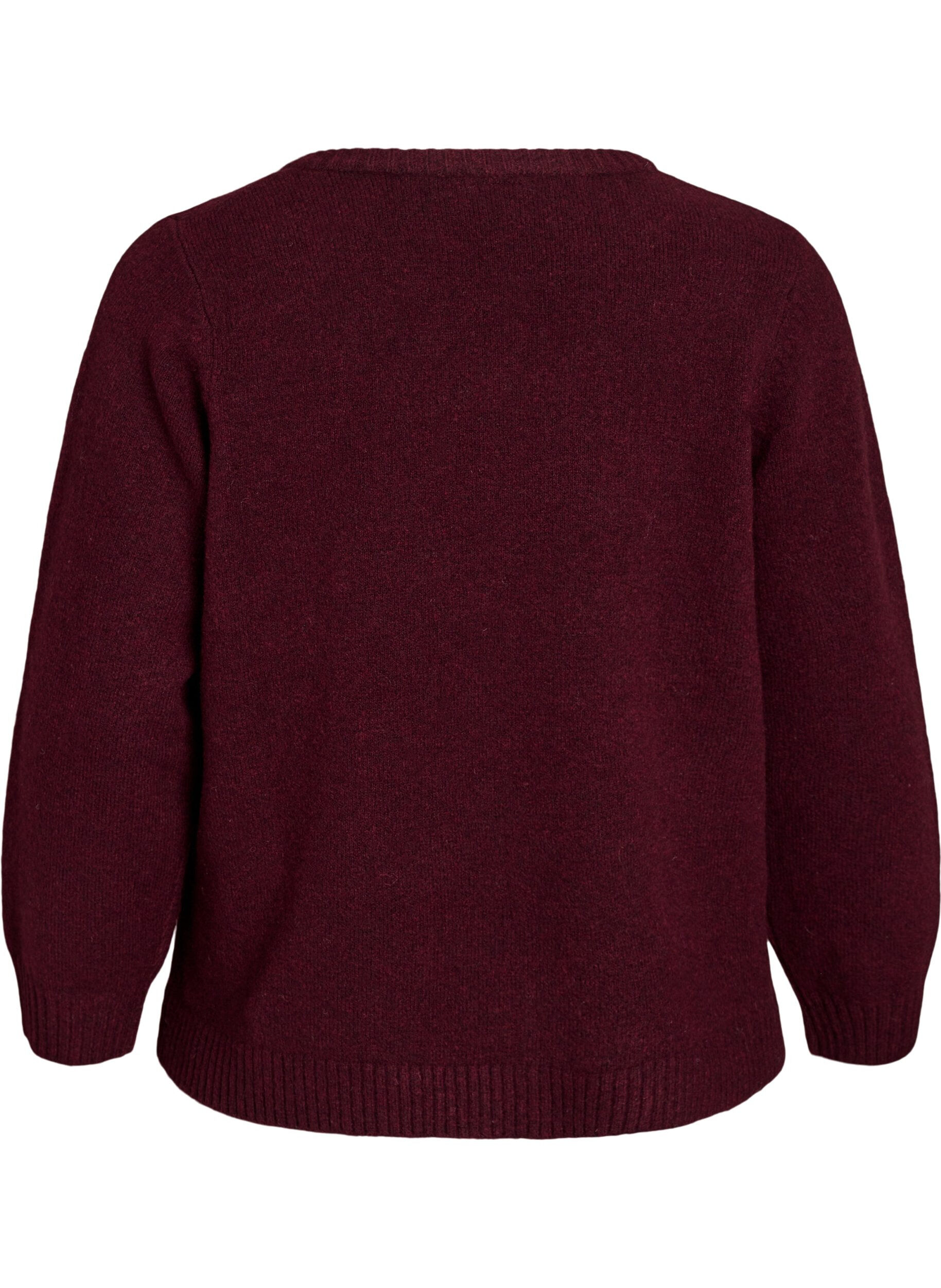 ZizziGebreid vest met bloemdetail, Donker Bordeaux, Packshot image number 1