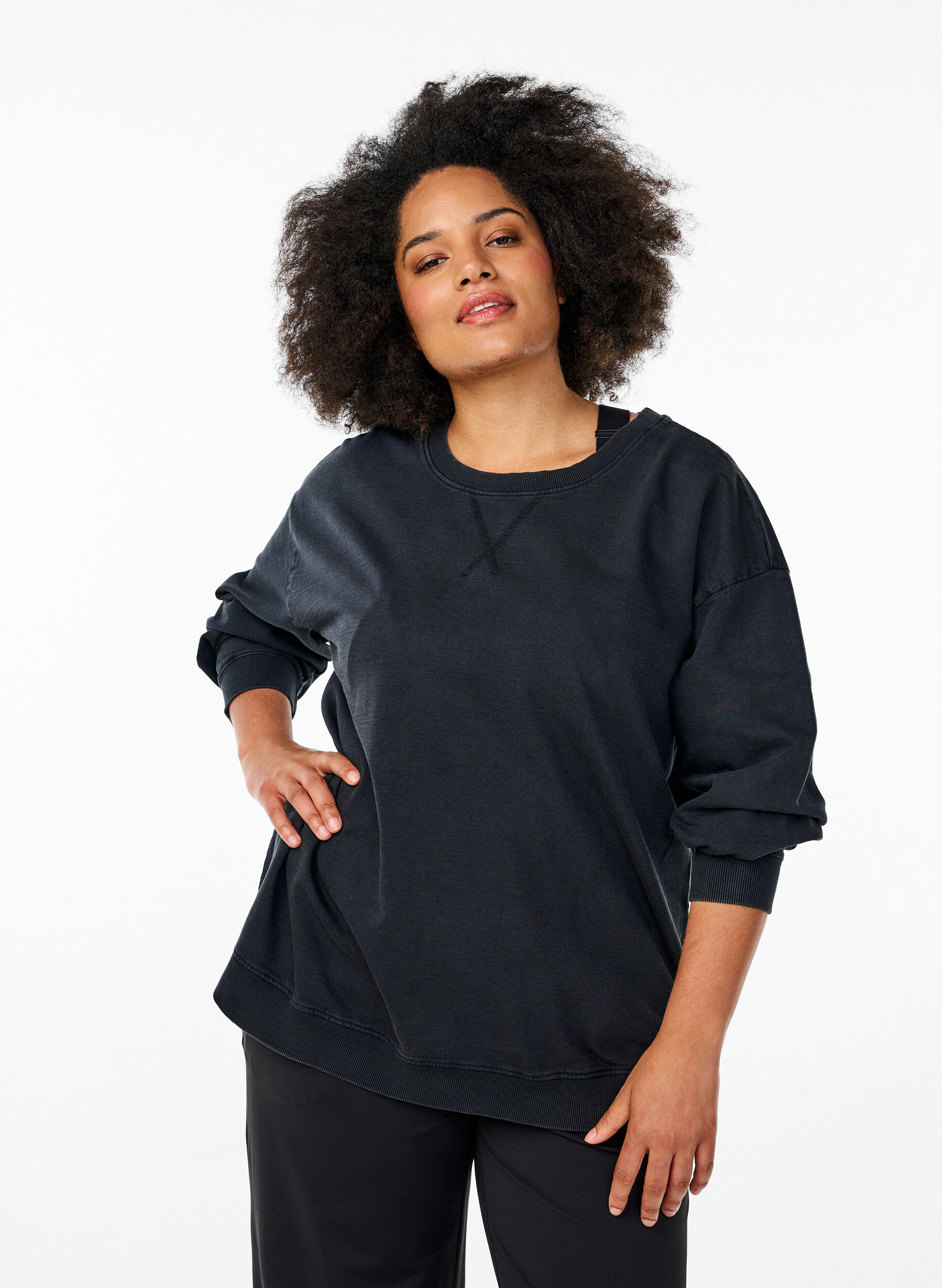 Losvallend sweatshirt met gewassen look, Grijs, Model