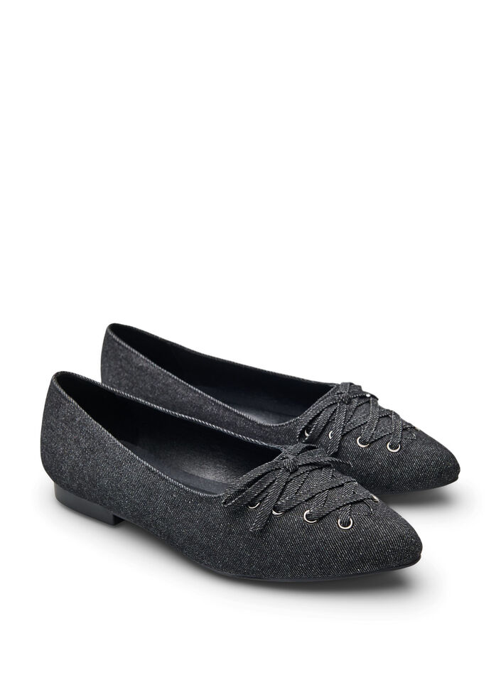 Ballerina flats met vetersluiting, Zwart, Packshot image number 1