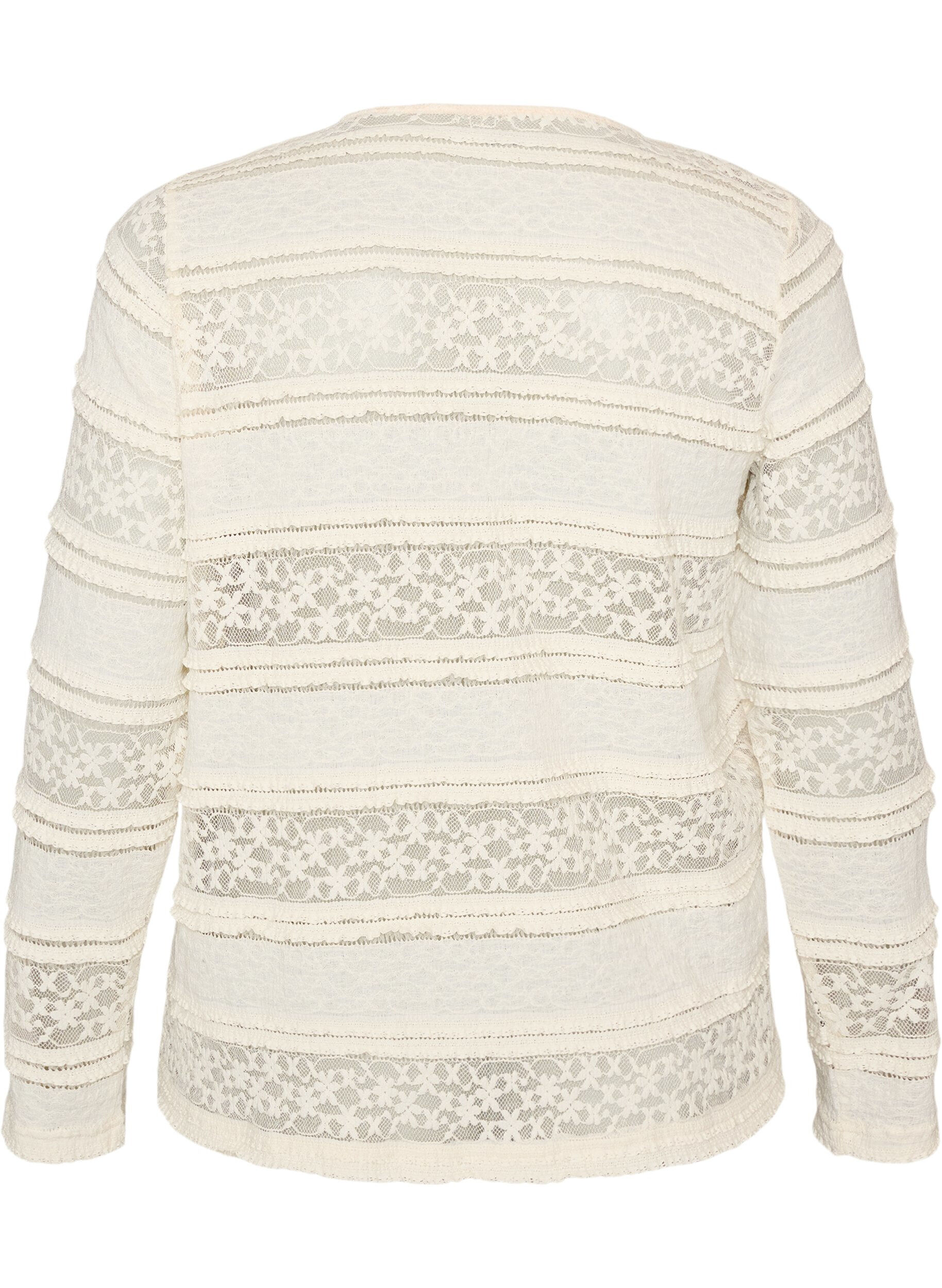 ZizziKanten blouse met lange mouwen, Vanille, Packshot image number 1