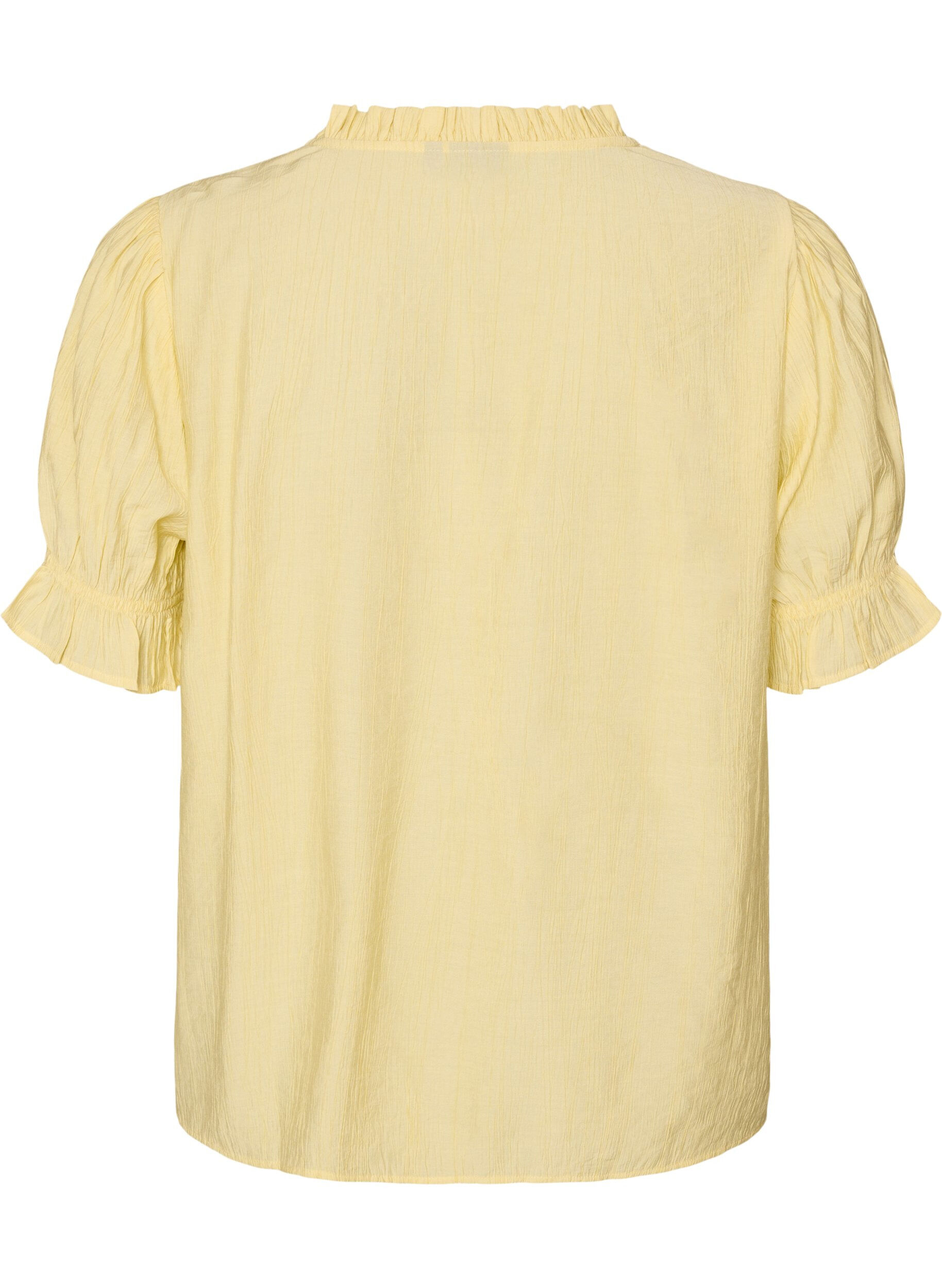 ZizziBlouse met korte mouwen in een viscosemix met textuur en ruchesmouwen, Geel, Packshot image number 1