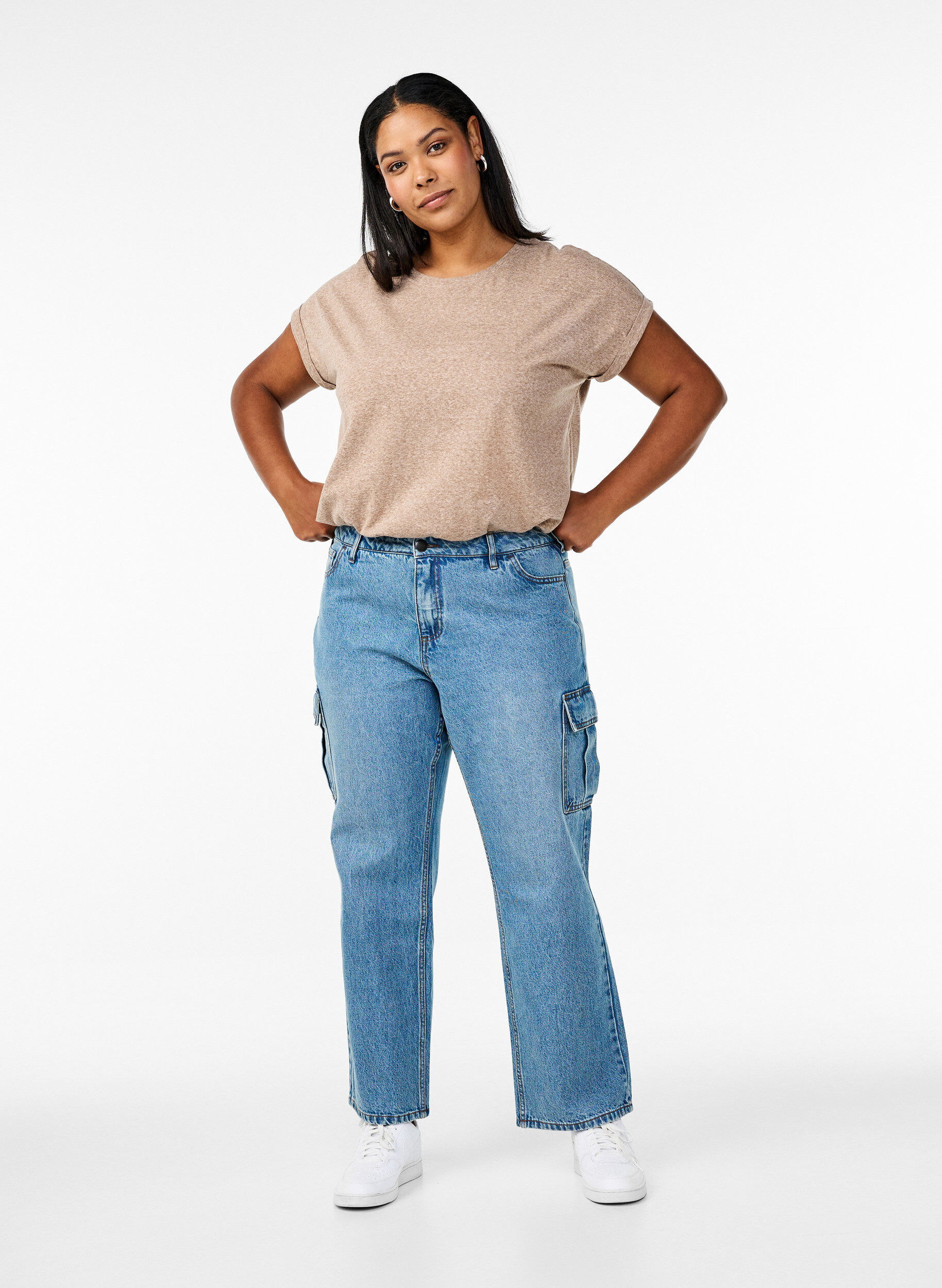 ZizziGem&ecirc;leerd T-shirt met korte mouwen, Bruin, Model image number 1