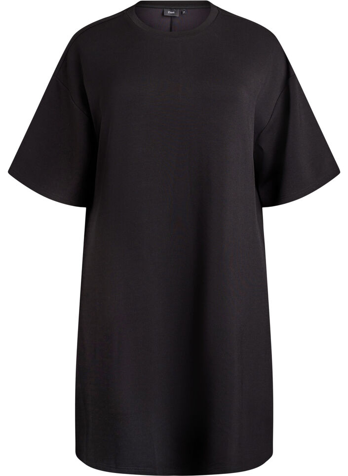 T-shirtjurk van jersey met zijsplitten, Zwart, Packshot image number 0