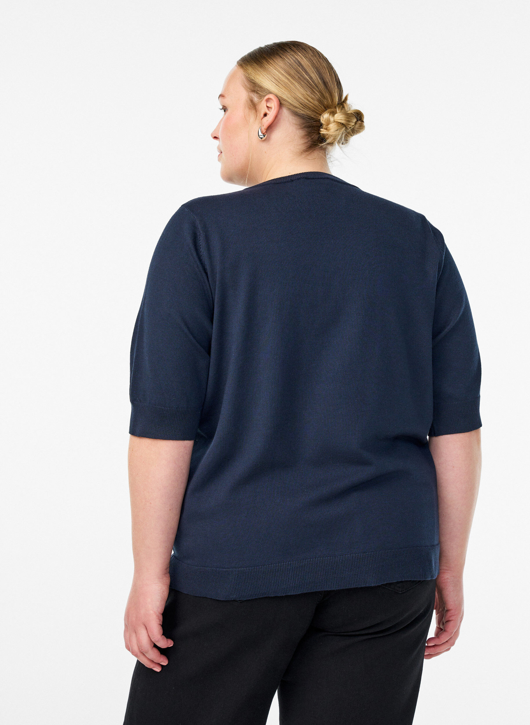ZizziFLASH - Fijngebreide blouse met korte mouwen, Blauw, Model image number 2