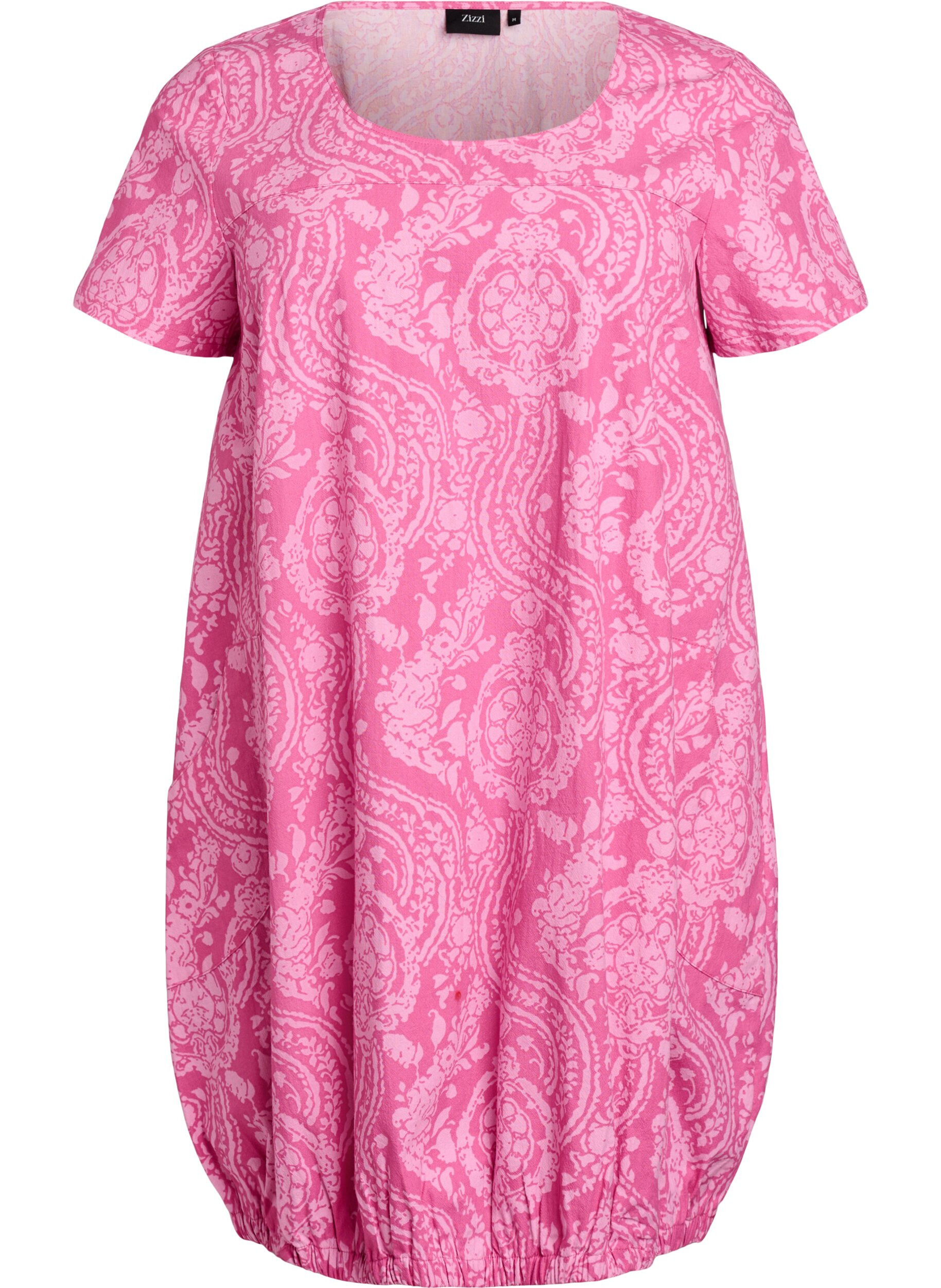 ZizziKatoenen jurk met korte mouwen en print, Roze, Packshot image number 0