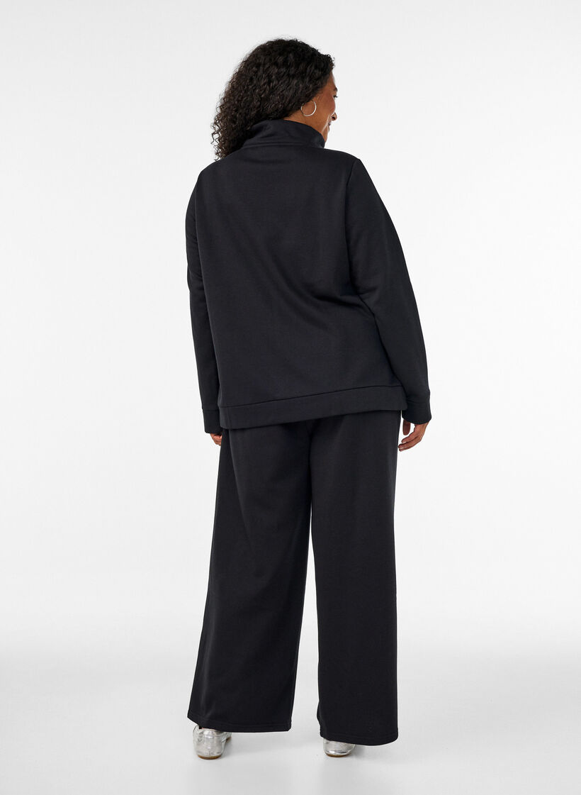Sweatpants met hoge taille en wijde pijpen, Zwart, Model image number 1