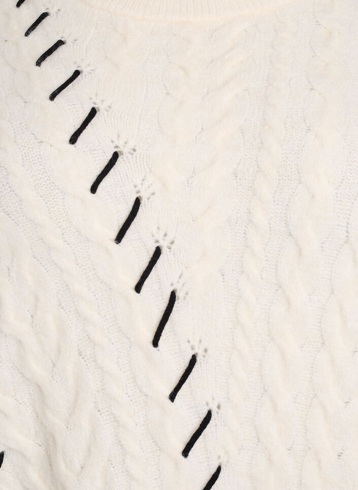 Gebreide blouse met kabelpatroon en contrastdetails, Beige, Packshot image number 2