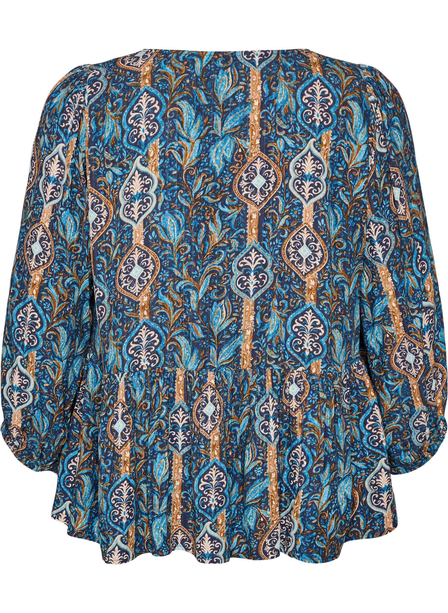 ZizziBlouse met paisleyprint en kanten detail, Blauw, Packshot image number 1