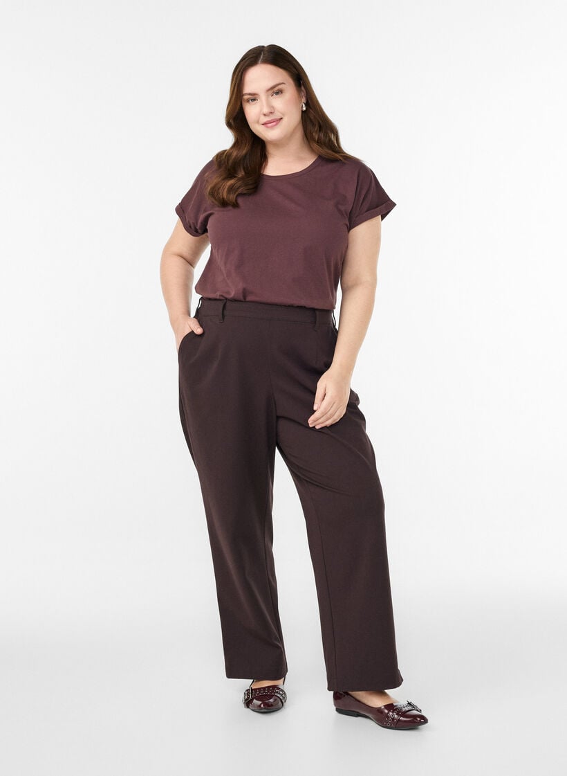 T-shirt met korte mouwen van katoenmix, Donker Bordeaux, Model image number 1