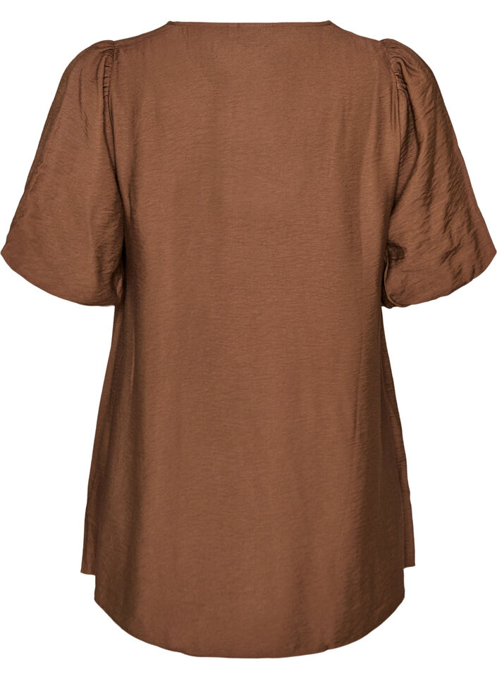 Tunic met ballonnenmouwen en een V-hals, Bruin, Packshot image number 1