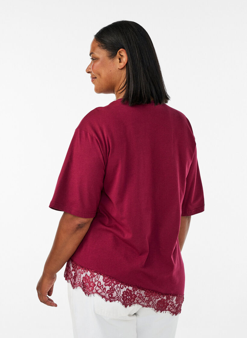 T-shirt met asymmetrische kanten zoom, Rood, Model image number 2