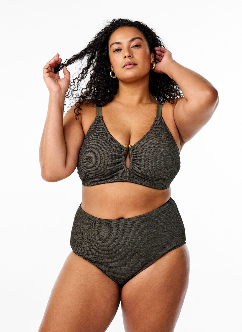 Bikinibroekje met textuur en hoge taille, Climbing Ivy, Model