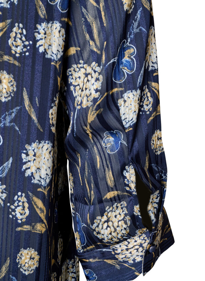 Blouse met patroon, opstaande kraag en 3/4-mouwen, Blauw, Packshot image number 3
