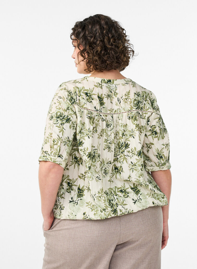 Blouse met print en 1/2 mouwen, Groen, Model image number 2