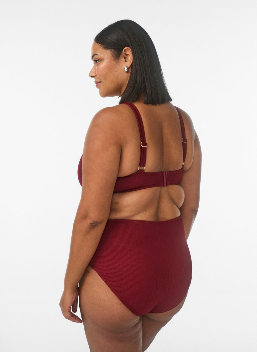 Bikinibroekje met hoge taille en textuur, Rood, Model