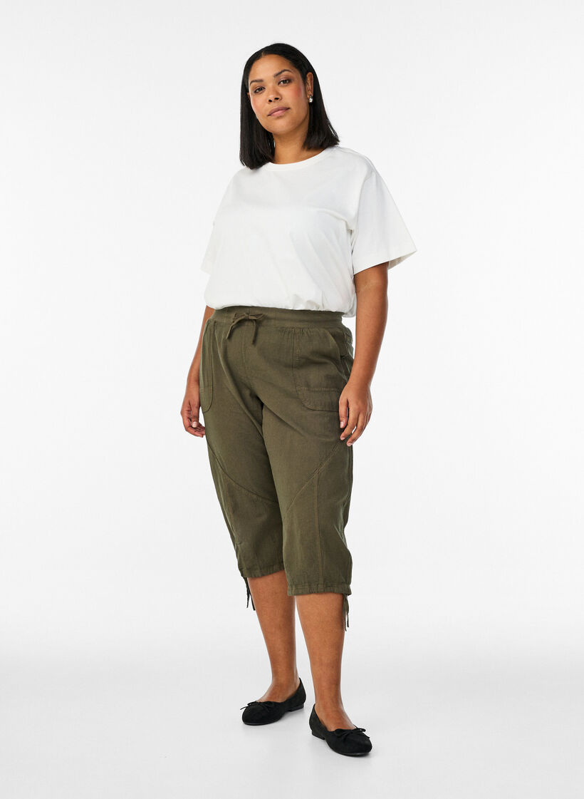 Katoenen Capri-broek, Groen, Model image number 0