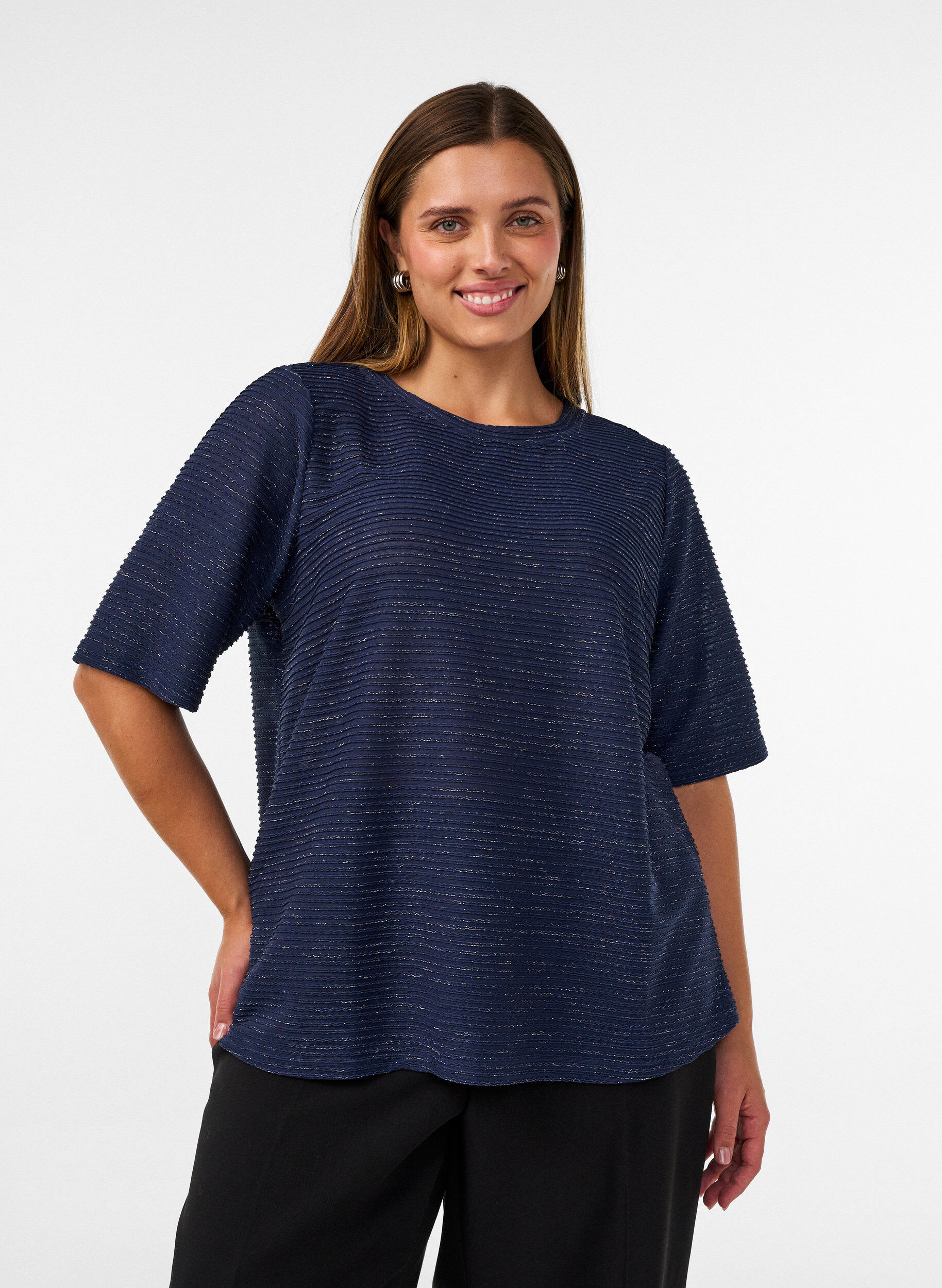 ZizziBlouse met structuur en glitter, Blauw, Model image number 0