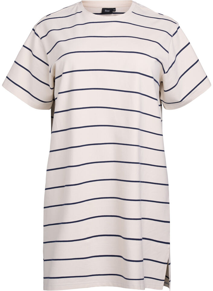 Korte jerseyjurk met strepen, Beige, Packshot image number 0