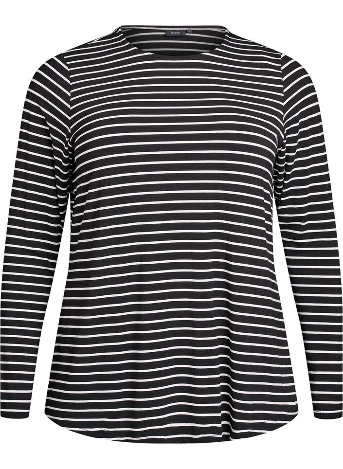 Gestreepte blouse met lange mouwen, B. W. w. Black , Packshot
