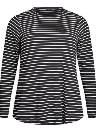 ZizziGestreepte blouse met lange mouwen, Zwart, Packshot image number 0