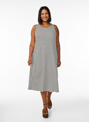 ZizziGestreepte midi tankjurk, White Black Stripe, Model image number 0