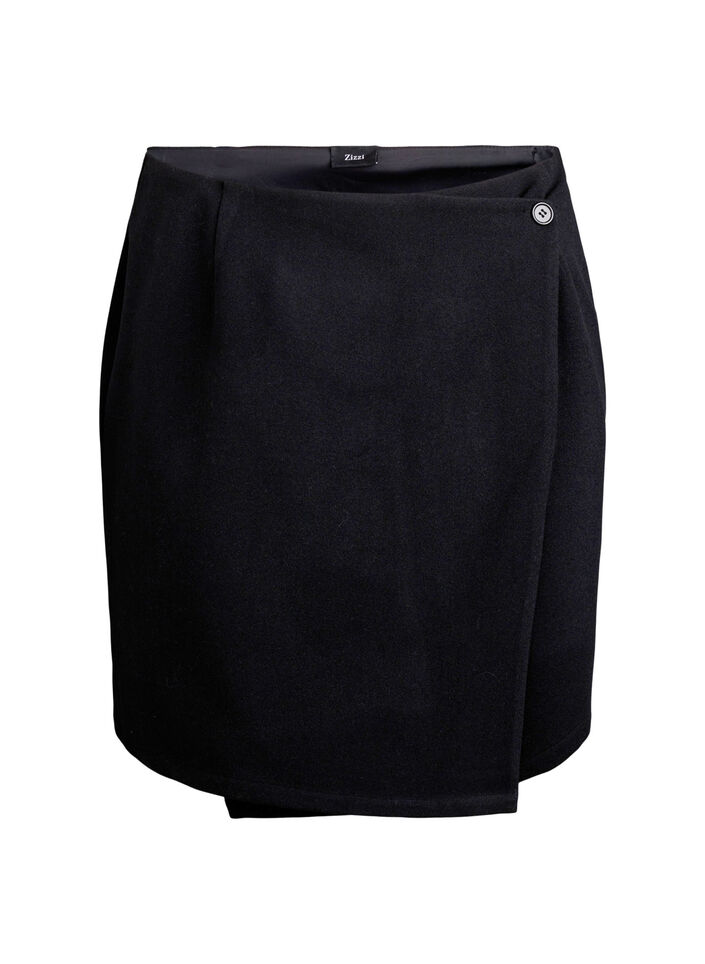 Wikkel mini rok met knoopdetails, Black, Packshot
