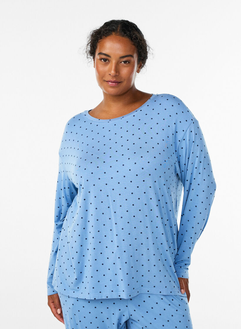 Nachtblouse in modal met lange mouwen, Blauw, Model image number 0
