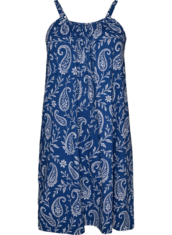 Jurk met middelhoge bandjes van biologisch katoen, Blauw, Packshot image number 0