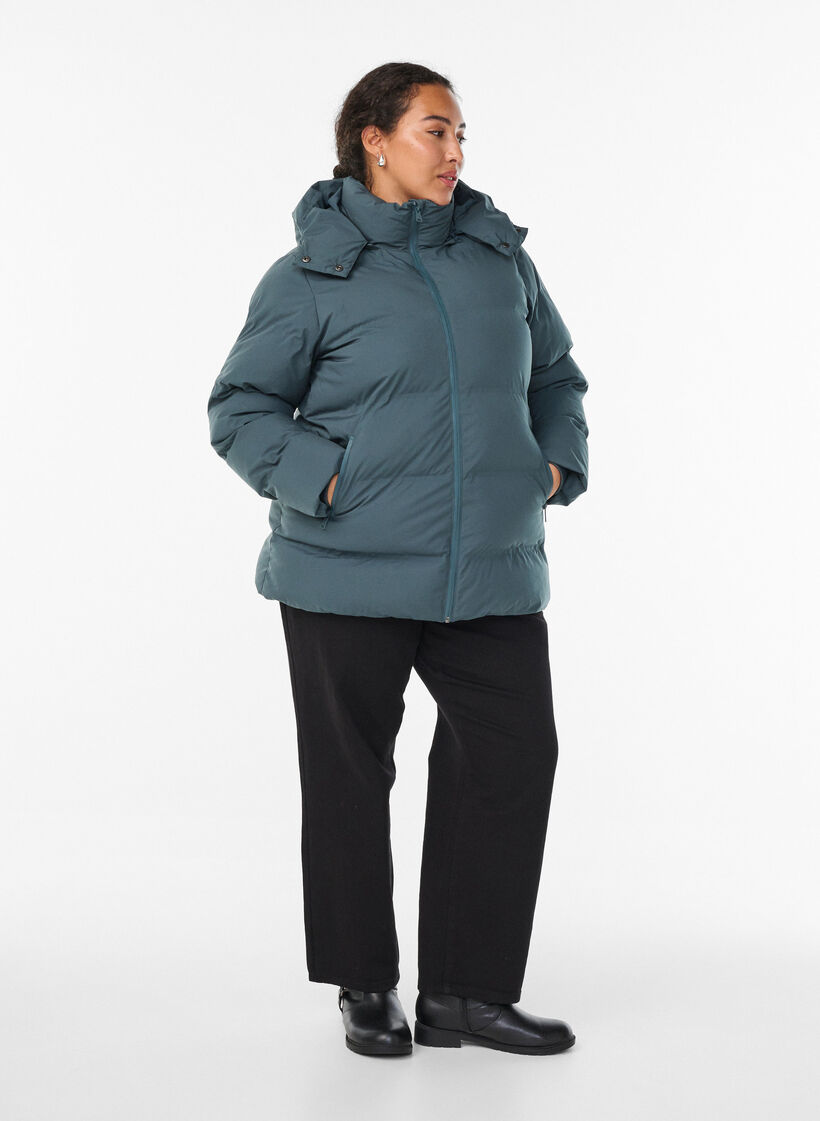 Korte gewatteerde jas met afneembare capuchon, Groen, Model image number 1