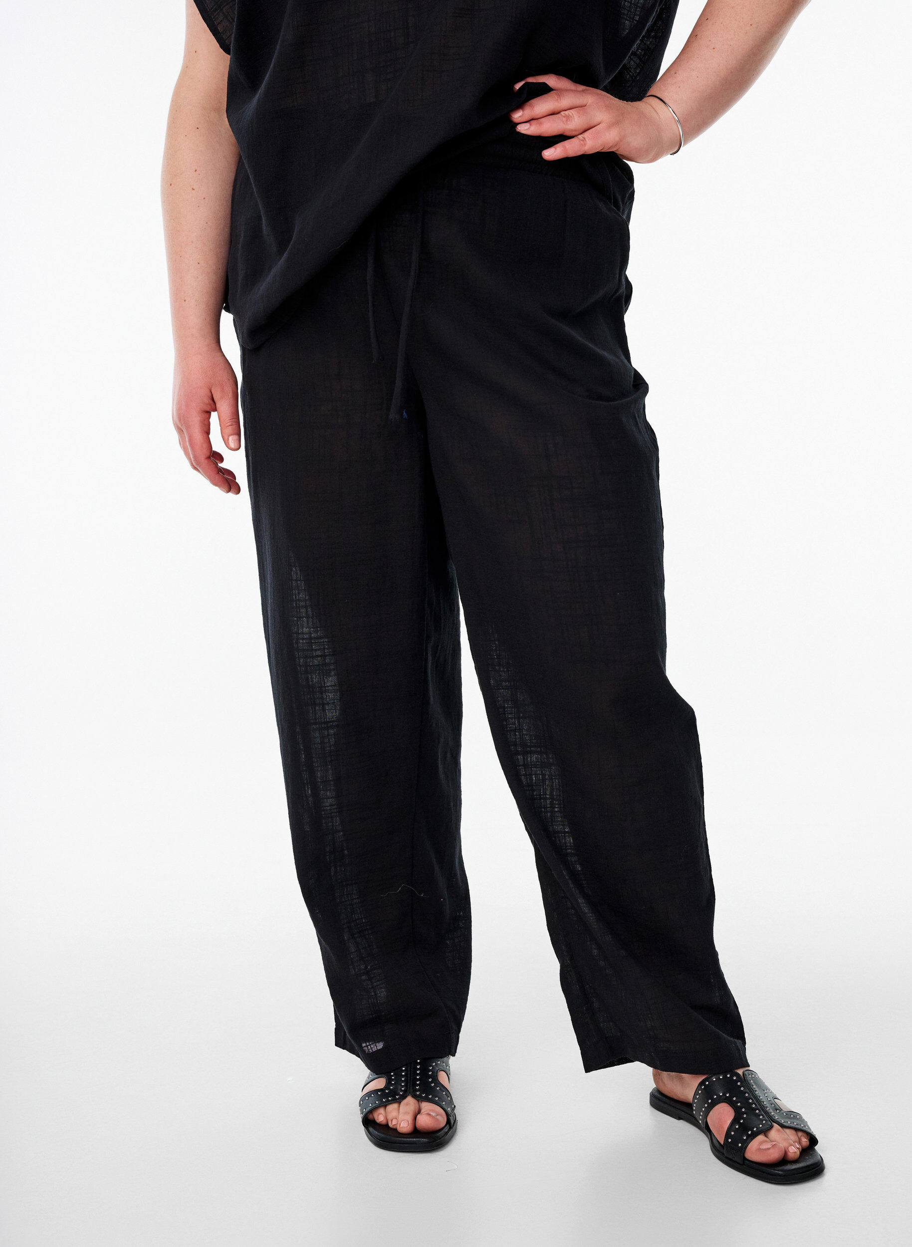 ZizziBroek met rechte pijpen en een hoge taille, Zwart, Model image number 2
