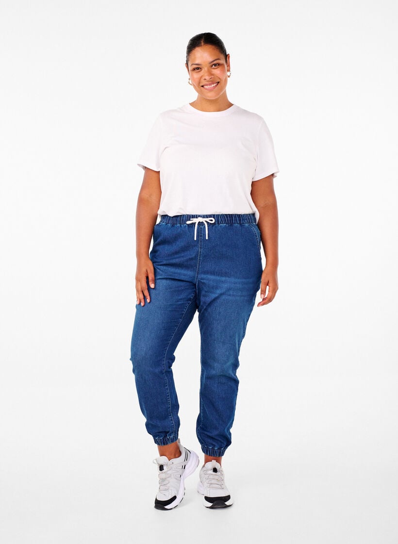 Denim joggers met zakken, Blauw, Model image number 0