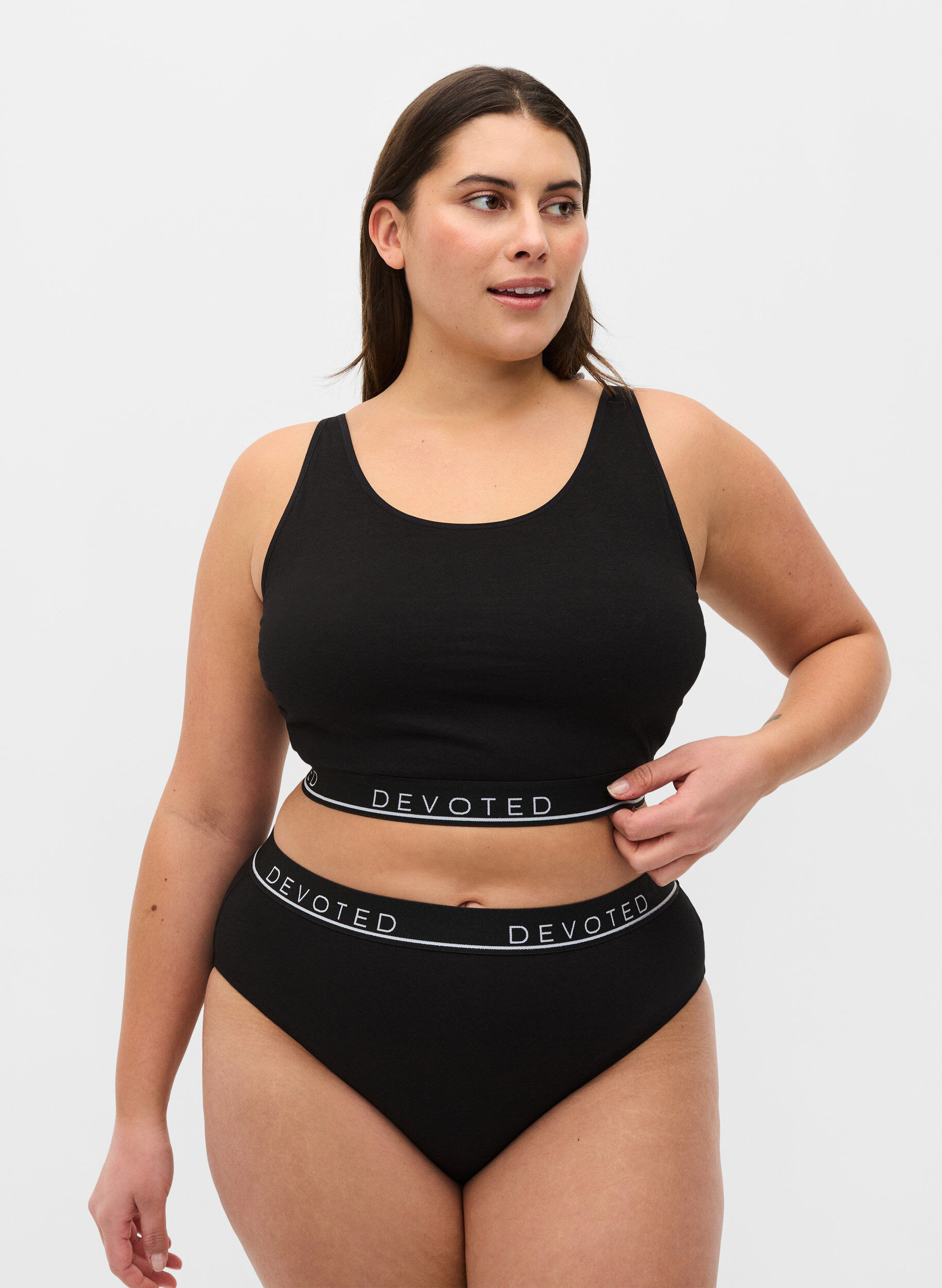 ZizziKatoenen onderbroek met normale taille, Zwart, Model image number 0