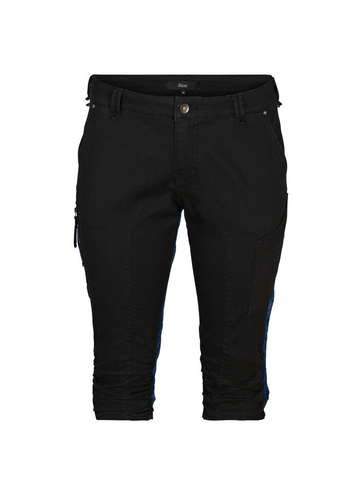 Slim fit capri jeans met zakken, Zwart, Packshot image number 0