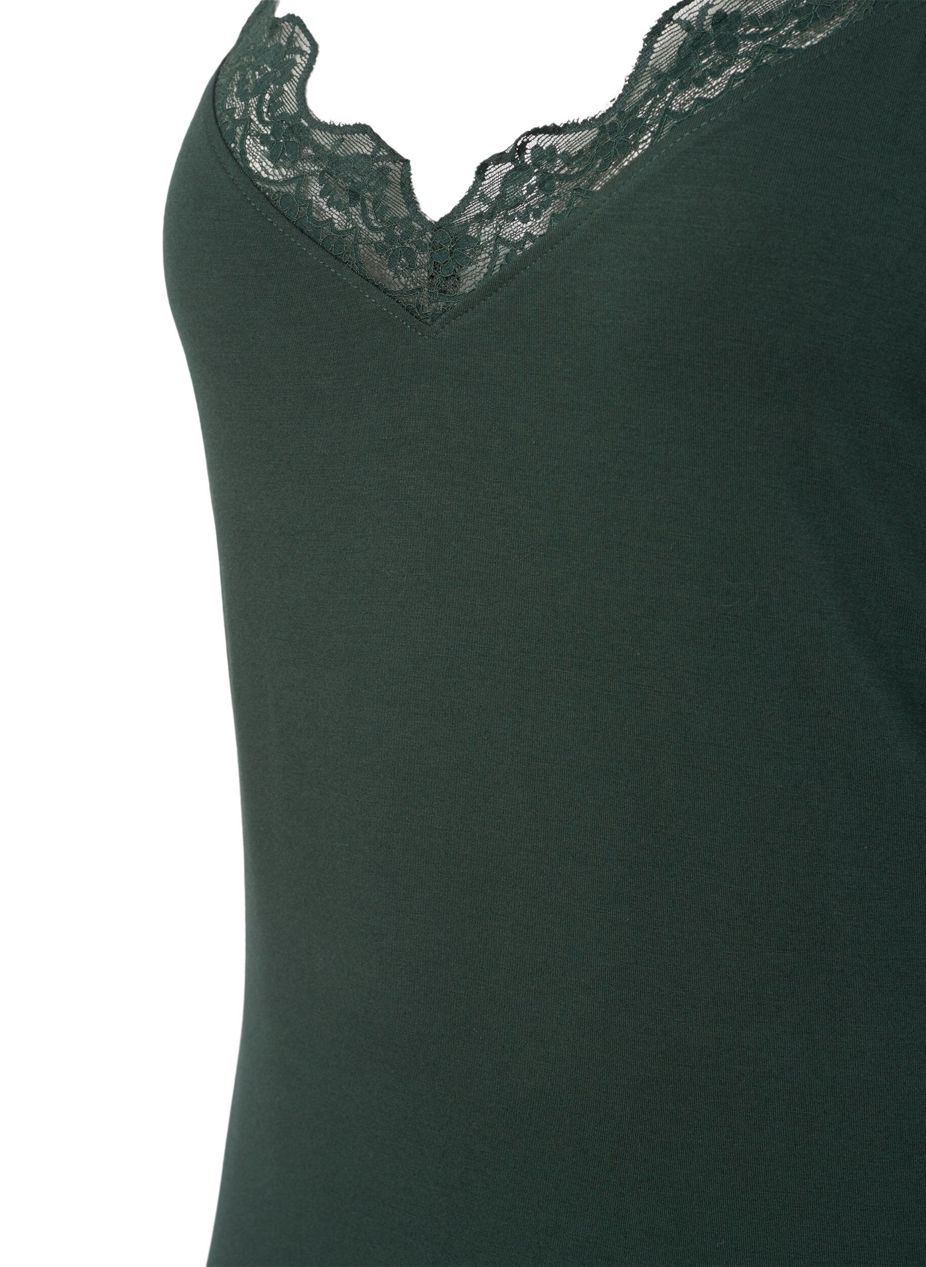 ZizziPyjama jurk met kanten rand in viscose, Groen, Packshot image number 2