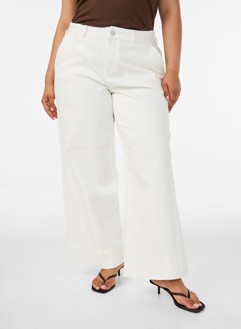Myra high waist jeans met een wide fit, Wit, Model image number 2