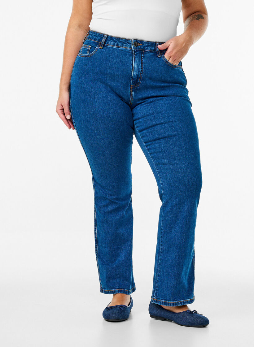 Ellen bootcut jeans met hoge taille, Blauw, Model image number 2